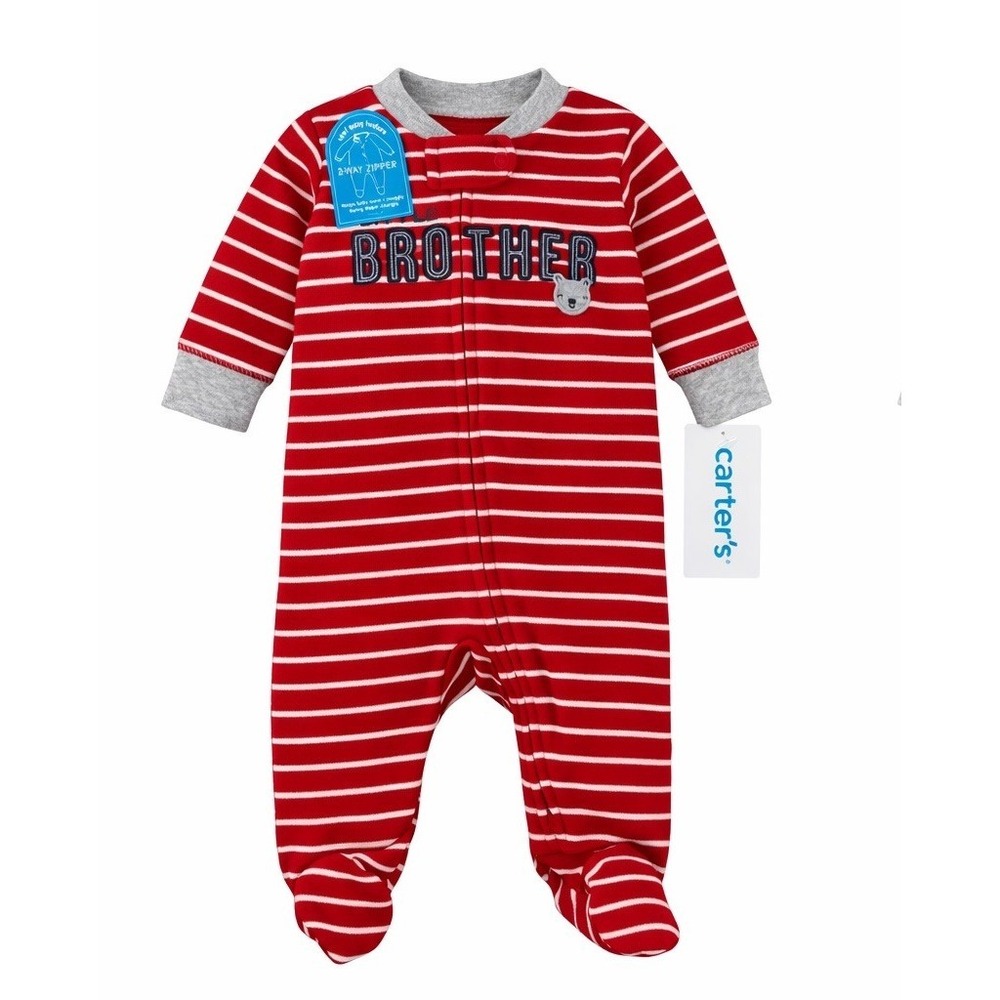 Carters Baby Boy Sleeper LITTLE BROTHER Pajamas Footies 3 Months 2‎ Way Zipper